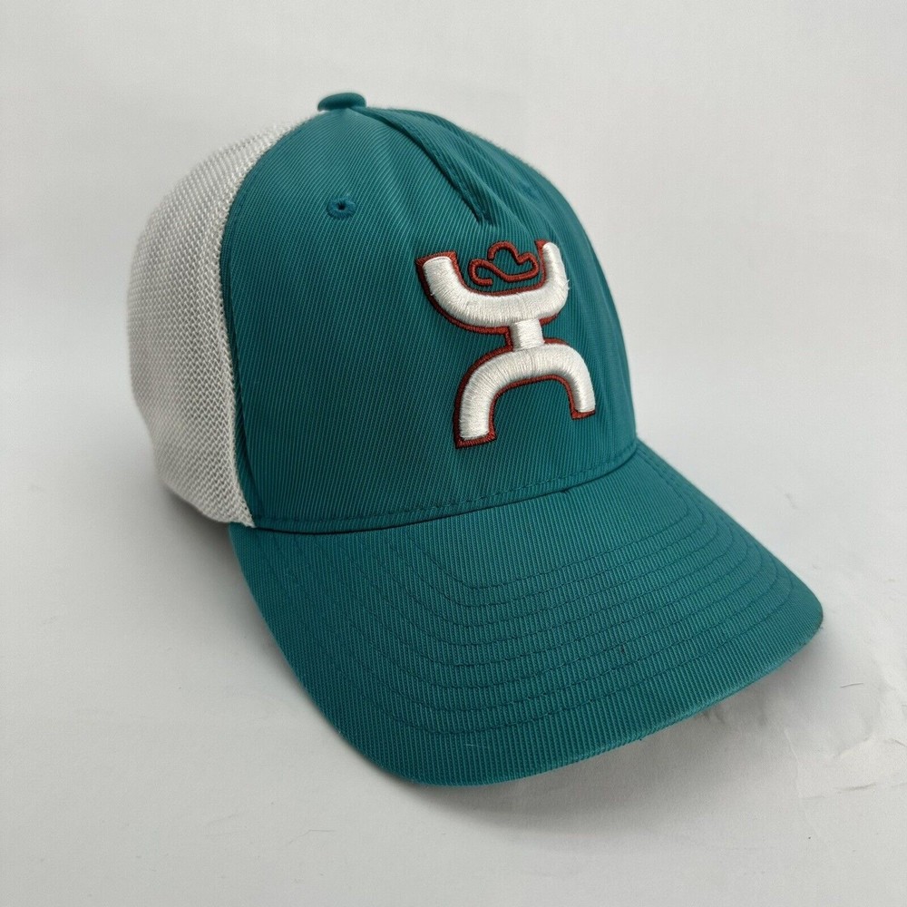 Hooey Men's Coach White Turquoise Hat Trucker Cap Logo Flexfit